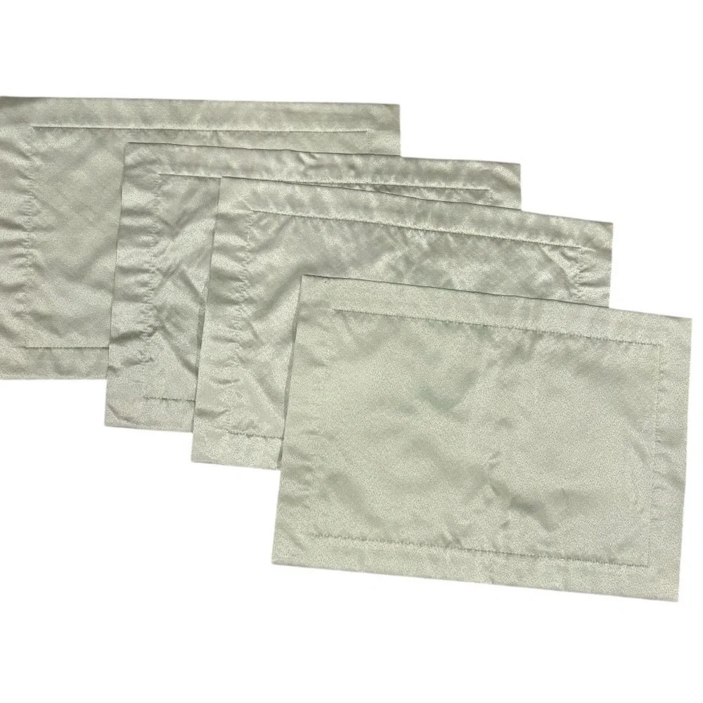 Set of 4 Olive Green Woven‎ Placemats Classic Satin Border Table Decor